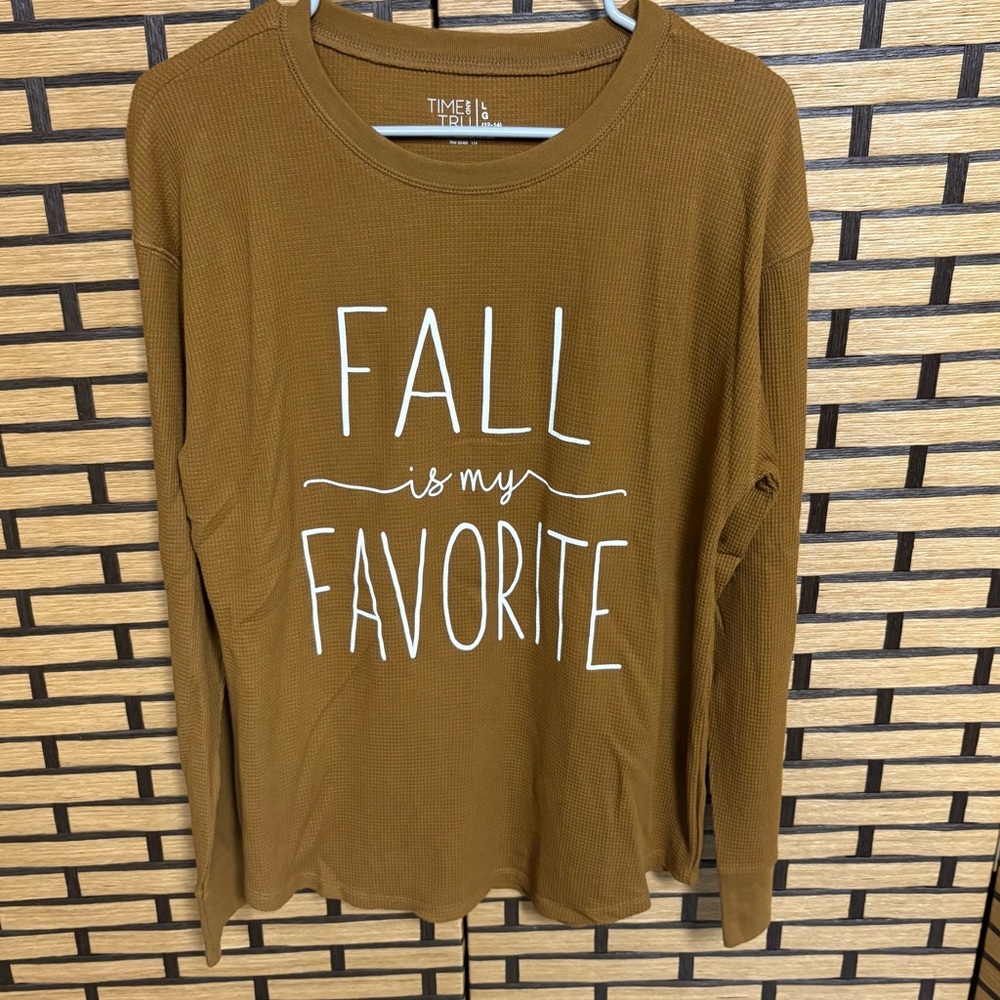 Time Is‎ Tru Fall Is My Favorite Brown Long Sleeve Thermal Tee Size Large